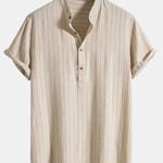Ensemble — chemise rayée en lin mélangé à col henley & short en lin et coton