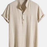 Ensemble — chemise rayée en lin mélangé à col henley & short en lin et coton