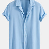 Ensemble — chemise côtelée à col cubain profond coupe ajustée & short côtelé à cordon
