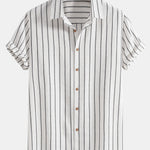 Ensemble — chemise rayée en coton mélangé & short en lin à cordon