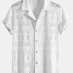 Ensemble — chemise cubaine texturée géométrique à manches courtes & pantalon en lin