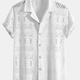 Ensemble — chemise cubaine texturée géométrique à manches courtes & pantalon en lin