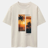 Ensemble — t-shirt oversize à imprimé paysage de palmiers et slogan & short de bain