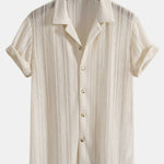 Ensemble — chemise cubaine texturée & pantalon en lin à jambe droite