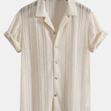 Ensemble — chemise cubaine texturée & pantalon en lin à jambe droite