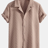 Ensemble — chemise cubaine jacquard pied-de-poule & pantalon en lin à jambe droite