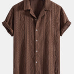 Ensemble — chemise cubaine ajourée jacquard géométrique & short à cordon en lin mélangé
