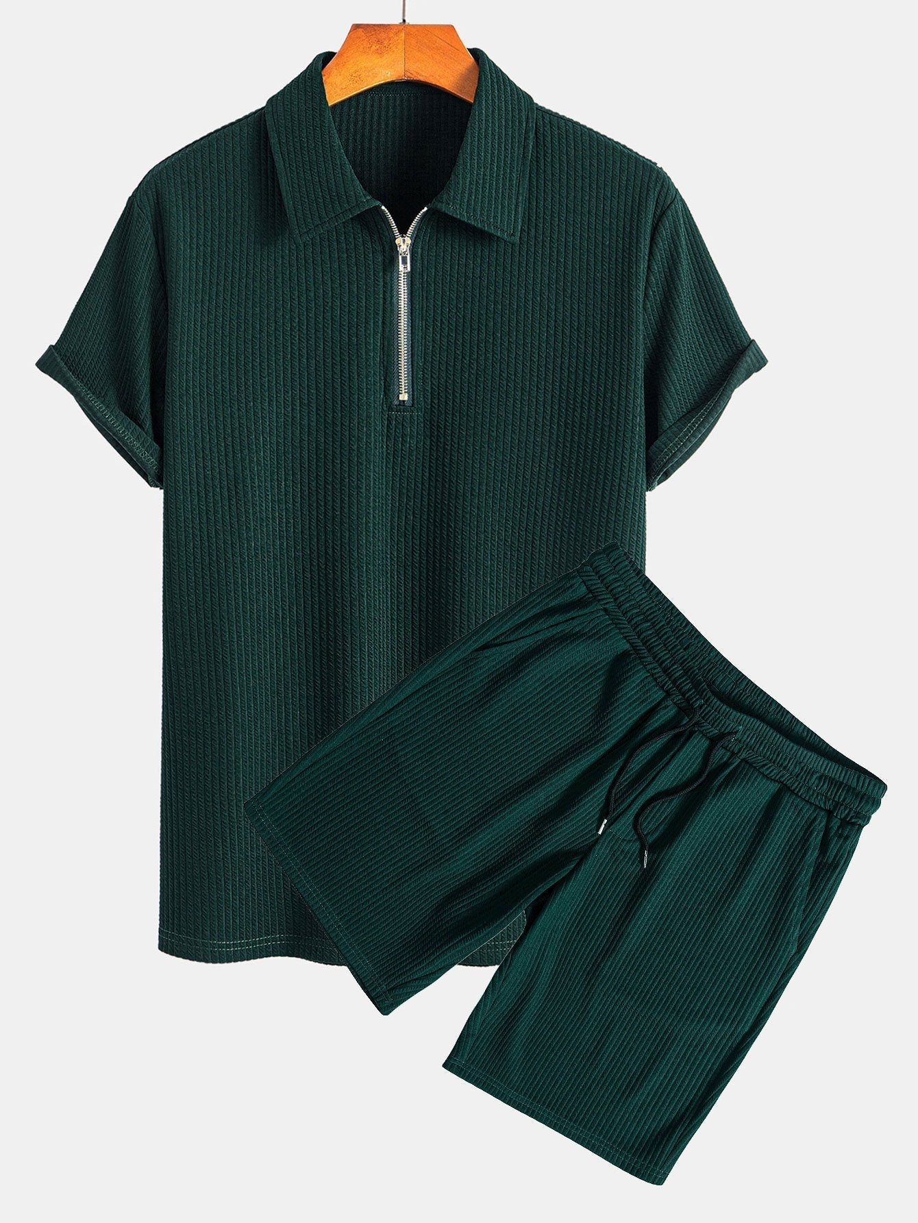 Ensemble — polo côtelé demi-zip coupe ajustée & short