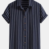 Ensemble — chemise rayée en coton mélangé & short en lin à cordon