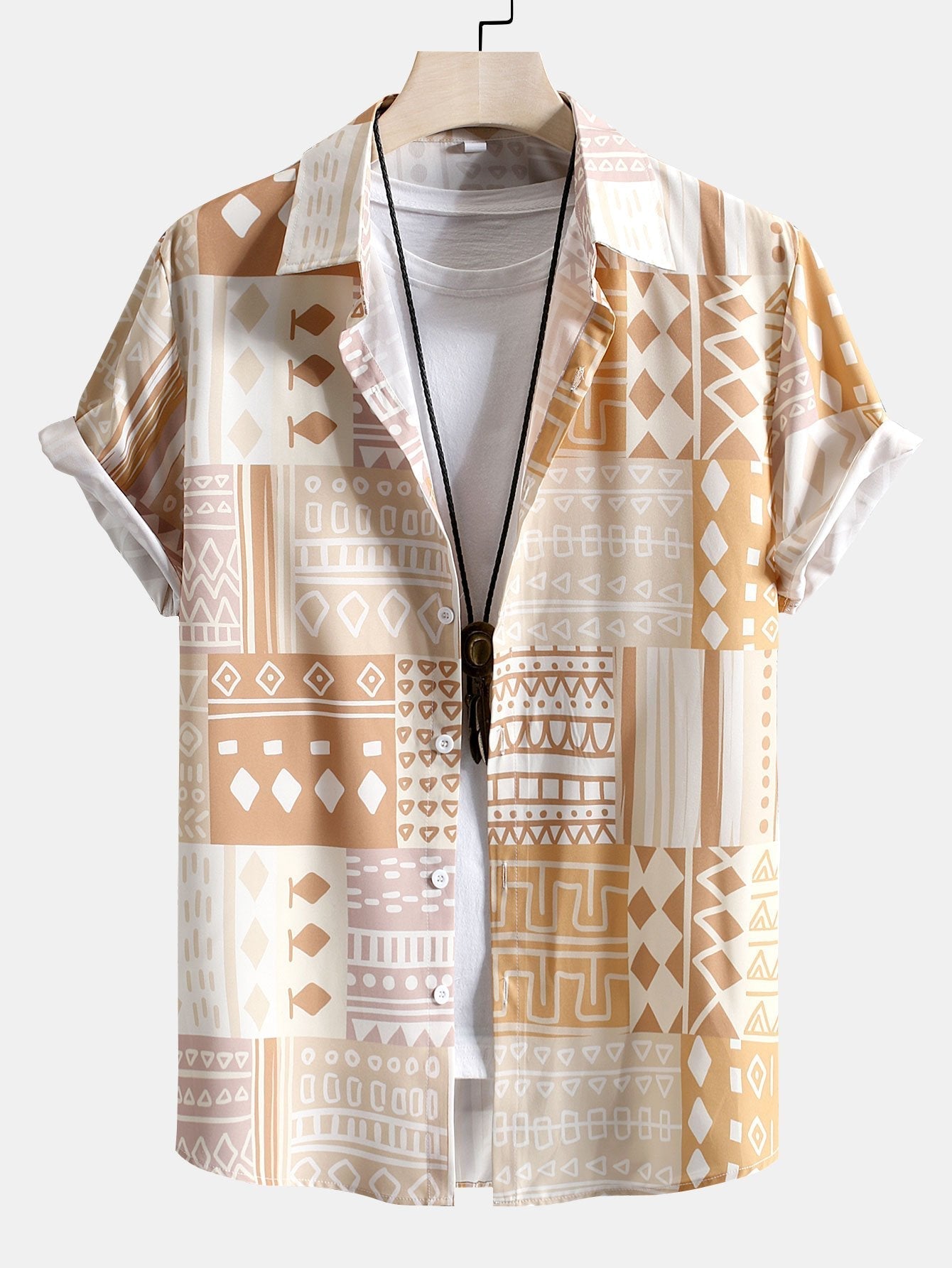 Ensemble — chemise patchwork à imprimé géométrique tribal & short de bain