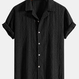 Ensemble — chemise cubaine ajourée jacquard géométrique & short texturé froissé à cordon