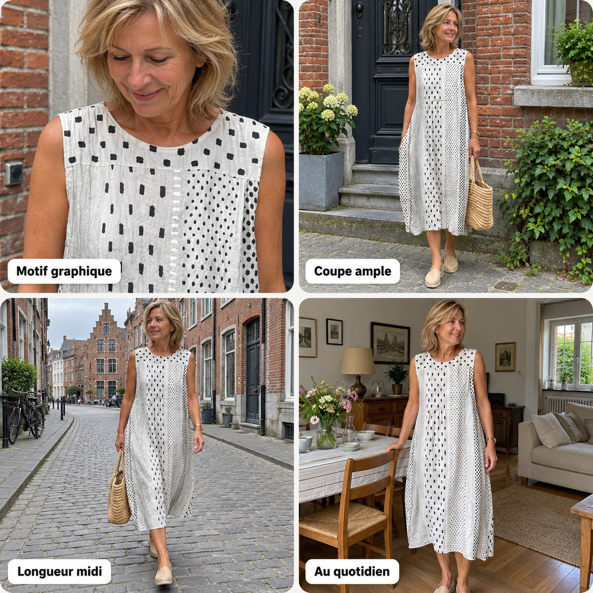 Juliette | Robe midi ample sans manches à motif graphique