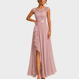 Justyna | Robe longue trapèze à volants et dentelle