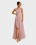 Justyna | Robe longue trapèze à volants et dentelle