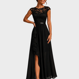 Justyna | Robe longue trapèze à volants et dentelle