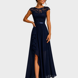 Justyna | Robe longue trapèze à volants et dentelle