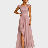 Justyna | Robe longue trapèze à volants et dentelle