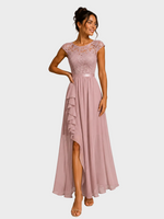 Justyna | Robe longue trapèze à volants et dentelle