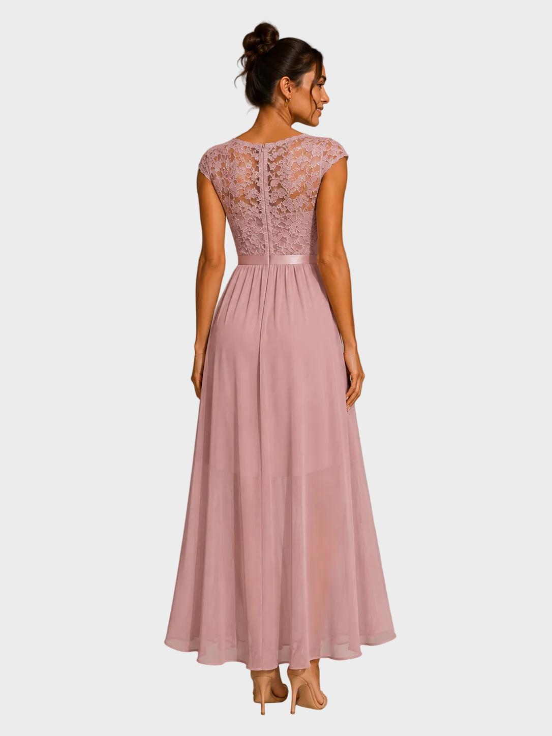Justyna | Robe longue trapèze à volants et dentelle Rose