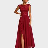 Justyna | Robe longue trapèze à volants et dentelle