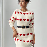 Valérie | Robe courte en maille à motif cœurs