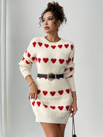 Valérie | Robe courte en maille à motif cœurs