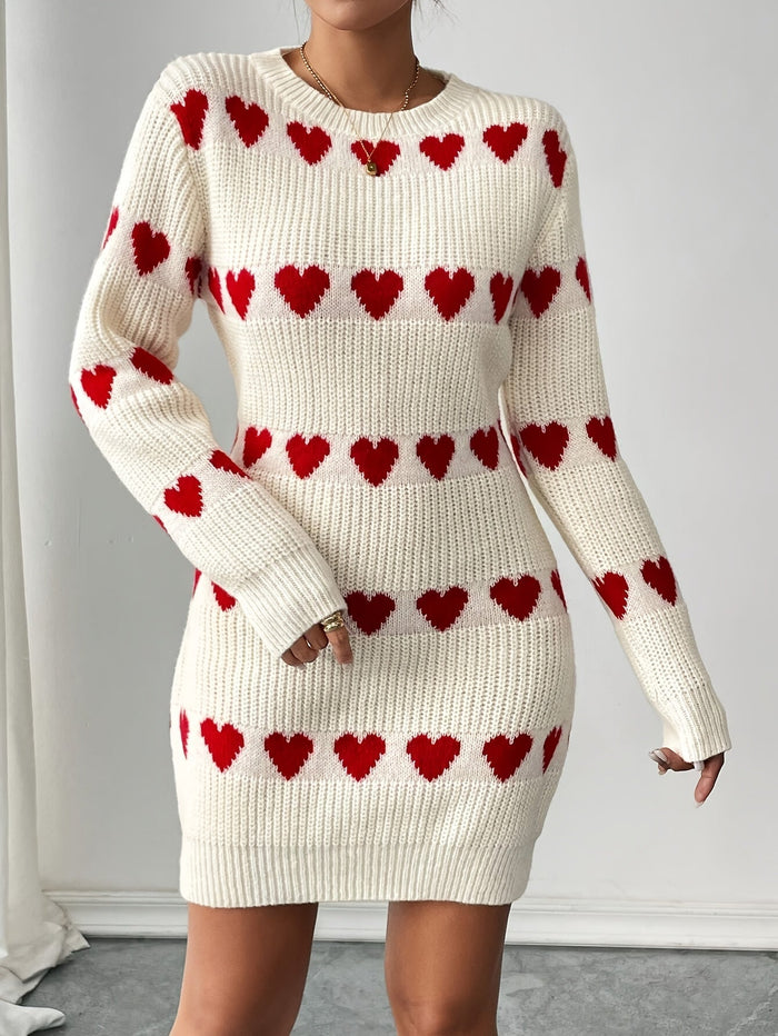 Valérie | Robe courte en maille à motif cœurs