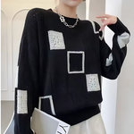 Lydie | Pull ample en maille à carreaux ajourés