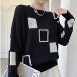 Lydie | Pull ample en maille à carreaux ajourés
