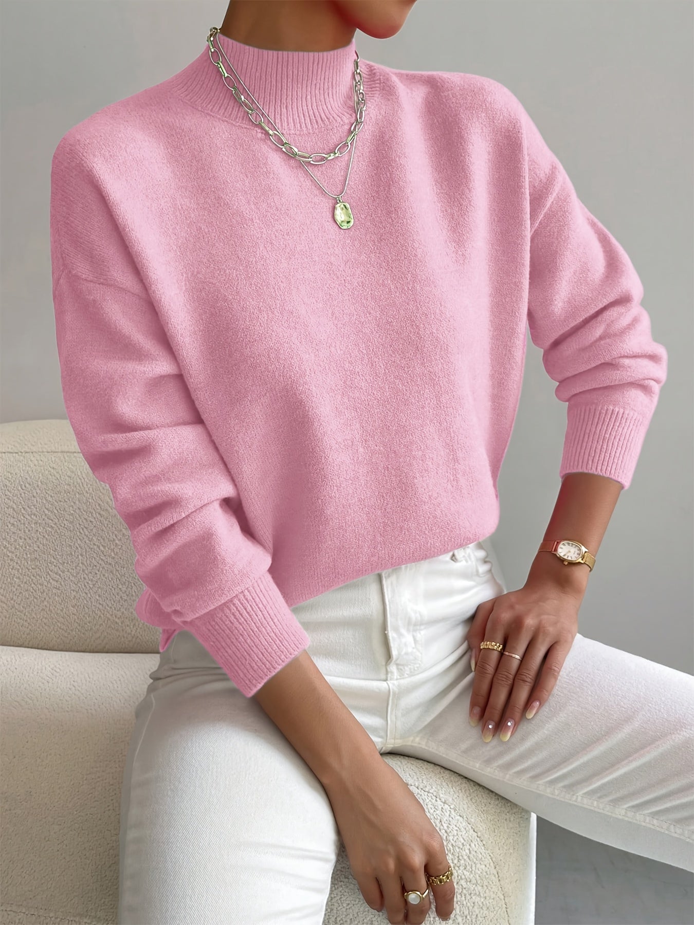 Mairiame | Pull oversize à col montant Rose clair, photo studio