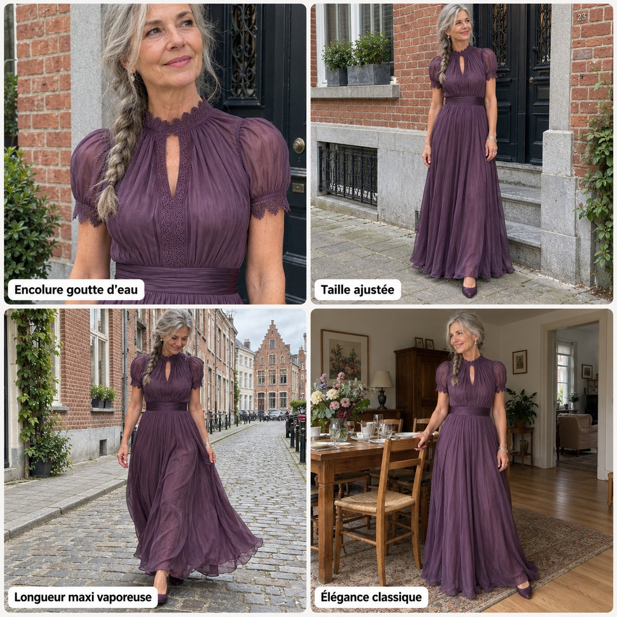 Mathilde | Robe longue à col montant et manches bouffantes