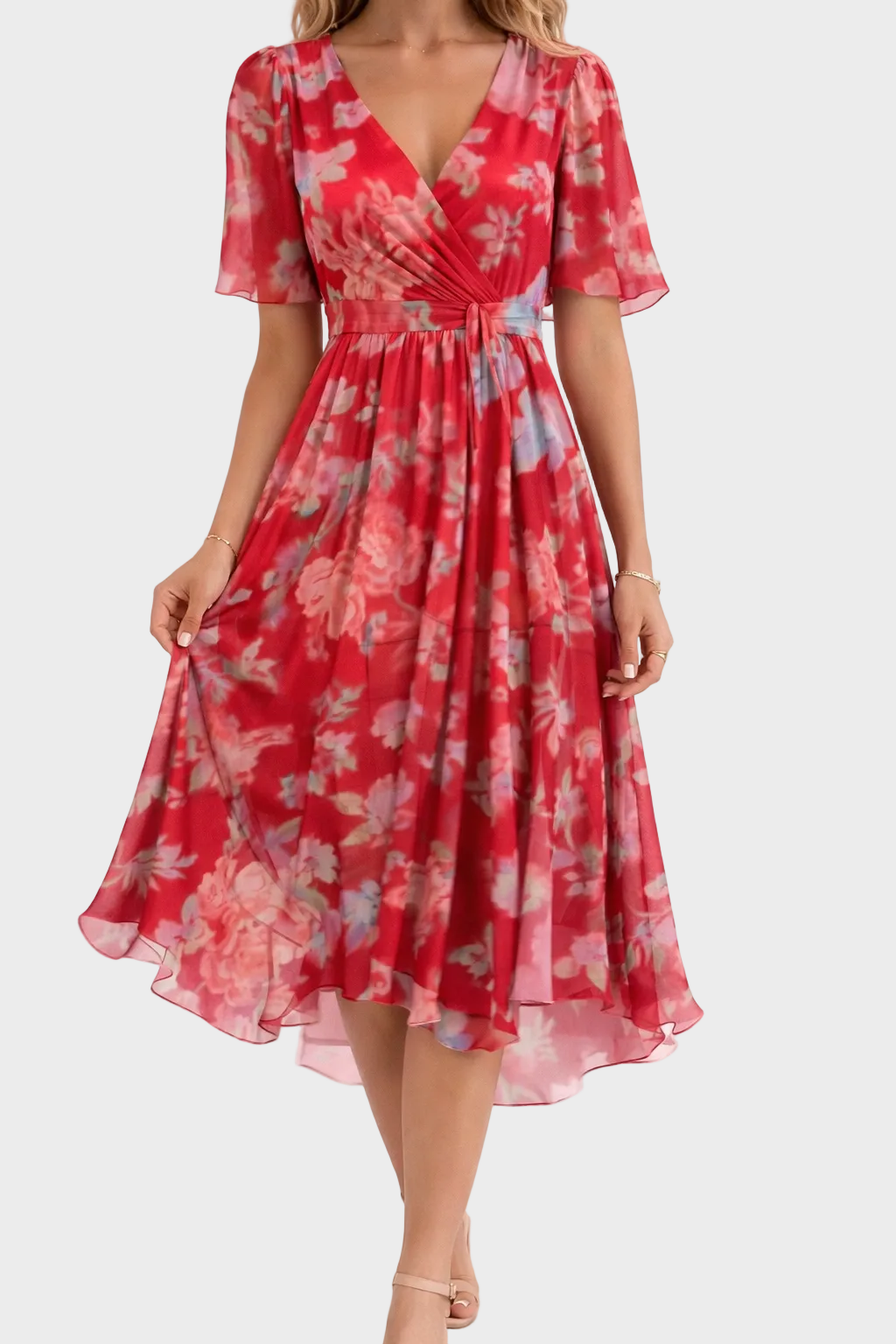 Mia | Robe courte fleurie élégante Rouge