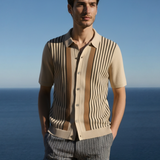 Contrast Vertical Stripe Knit Polo