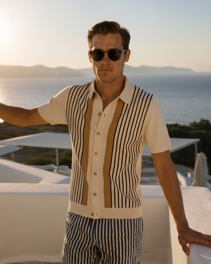 Contrast Vertical Stripe Knit Polo