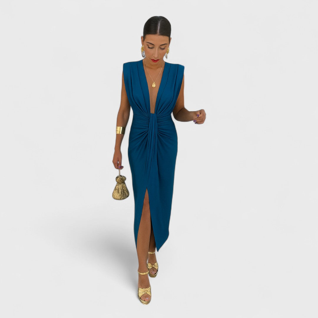 Morgane | Robe plissée féminine Bleu, photo studio