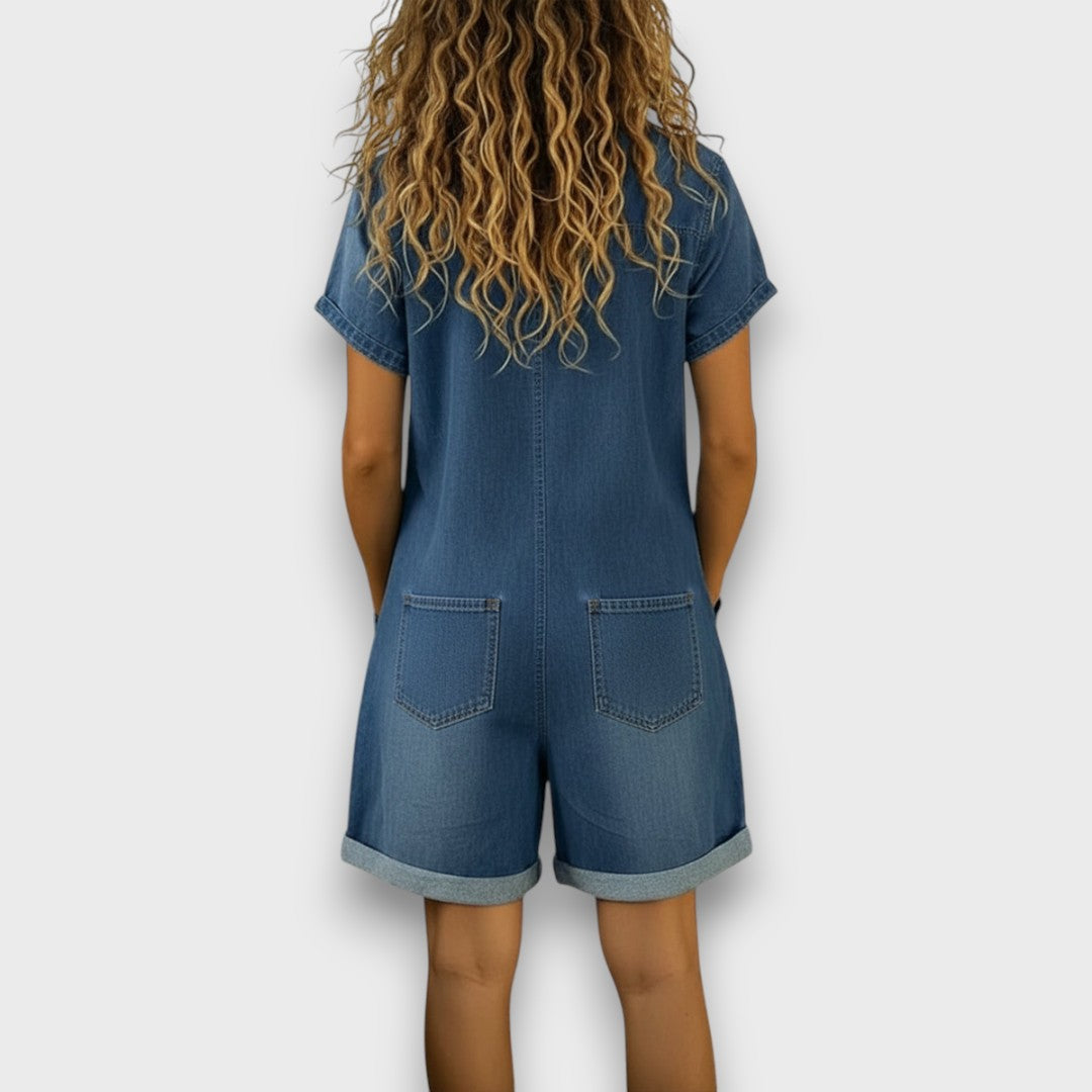 Combi-Short en Jean Boutonnée à Manches Courtes