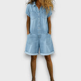 Combi-Short en Jean Boutonnée à Manches Courtes