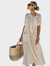 Magali | Robe longue ample à nœud et poches