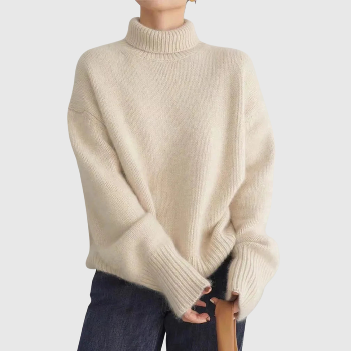 Pull Col Roulé Oversize Crème