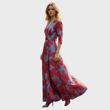 Anastasie | Robe longue portefeuille à manches trois quarts