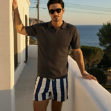 Open-Neck Ribbed Knit Polo
