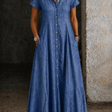 Robe Chemise Longue en Jean Évasée
