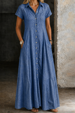 Robe Chemise Longue en Jean Évasée