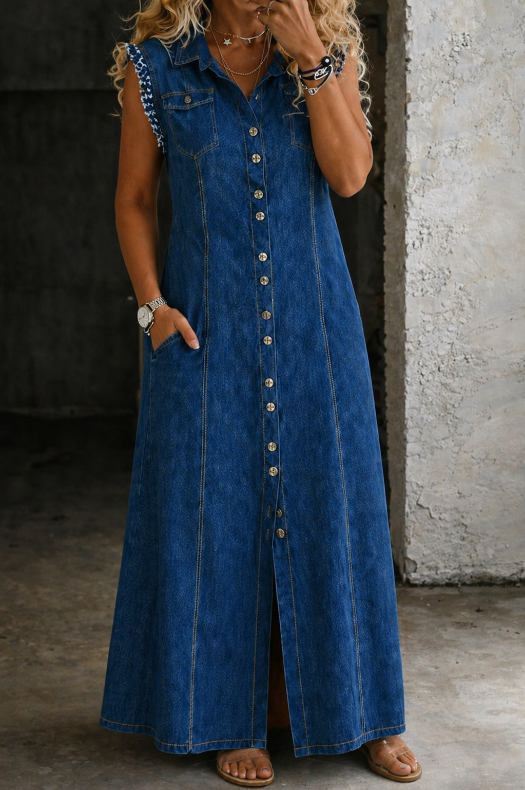 Robe en Jean Sans Manches Grande Taille