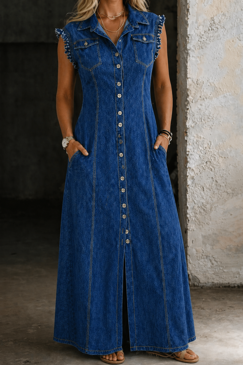 Robe en Jean Sans Manches Grande Taille