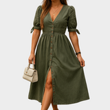 Robe Longue en Jean Boutonnée à Manches 3/4