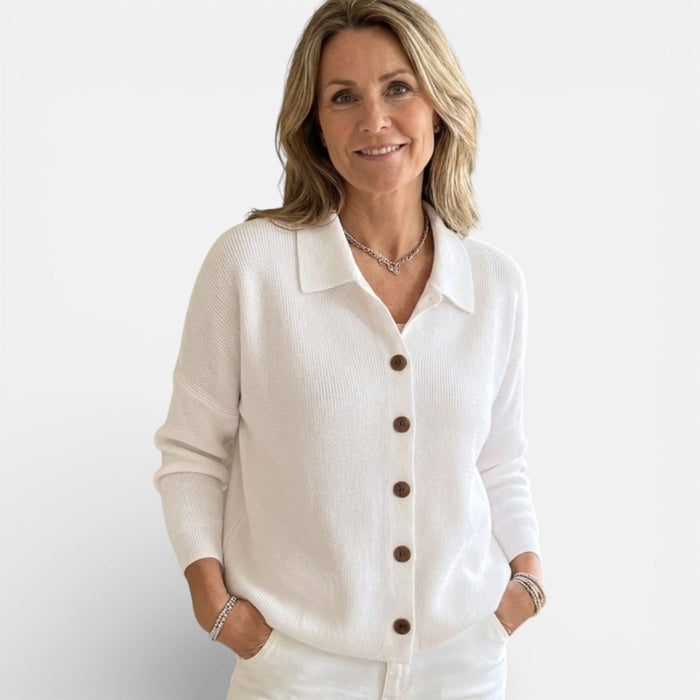 Rosalie | Blouse en maille à col polo et boutonnage