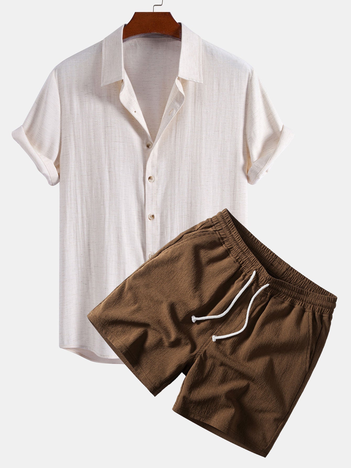 Ensemble — chemise en lin et viscose & short texturé froissé à cordon