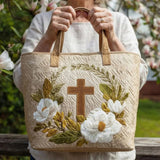 Élodie | Sac cabas matelassé à la croix et aux magnolias