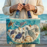 Véronique | Sac cabas matelassé aux tortues et coquillages